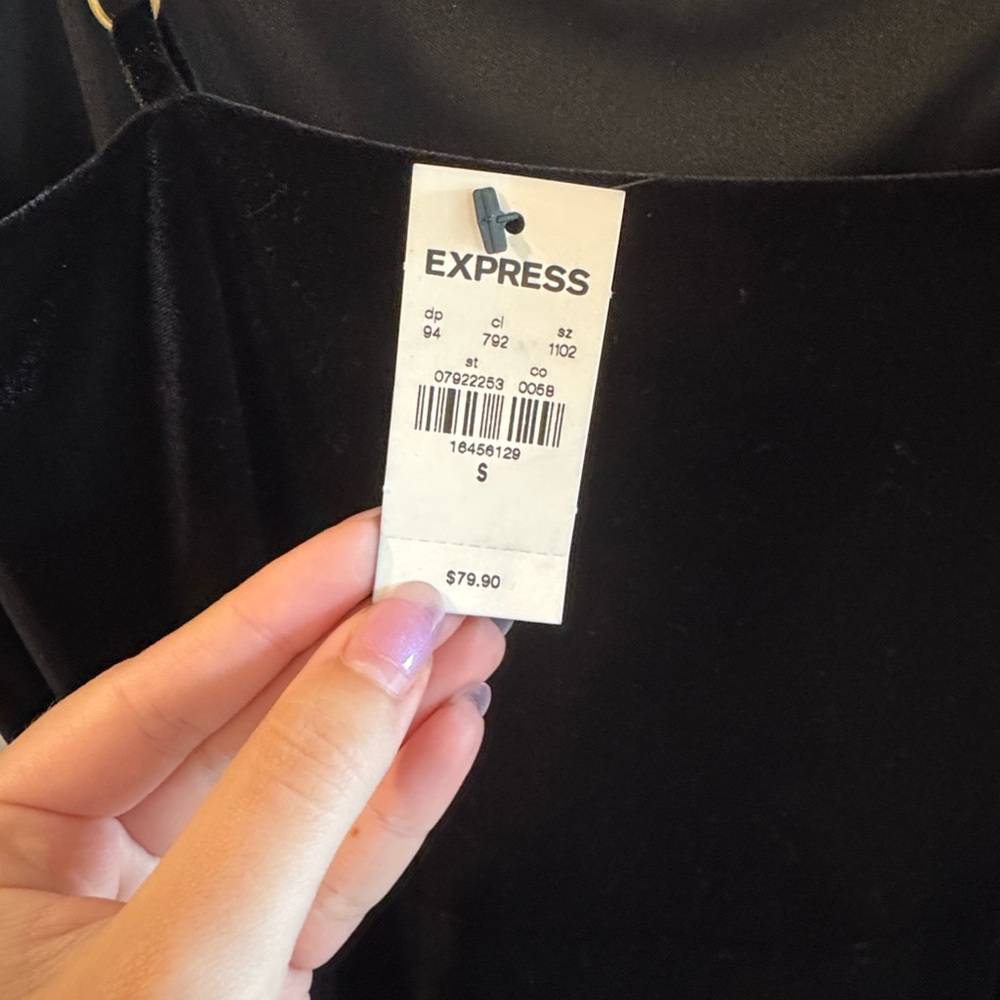 Express NWT Black Velvet Dress with Slit - Picture 3 of 6